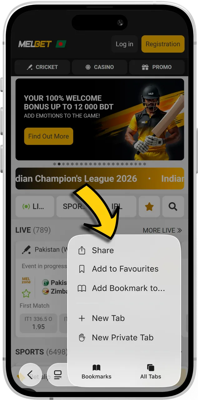 Navigate to the dedicated mobile applications area on the Melbet Bangladesh site.